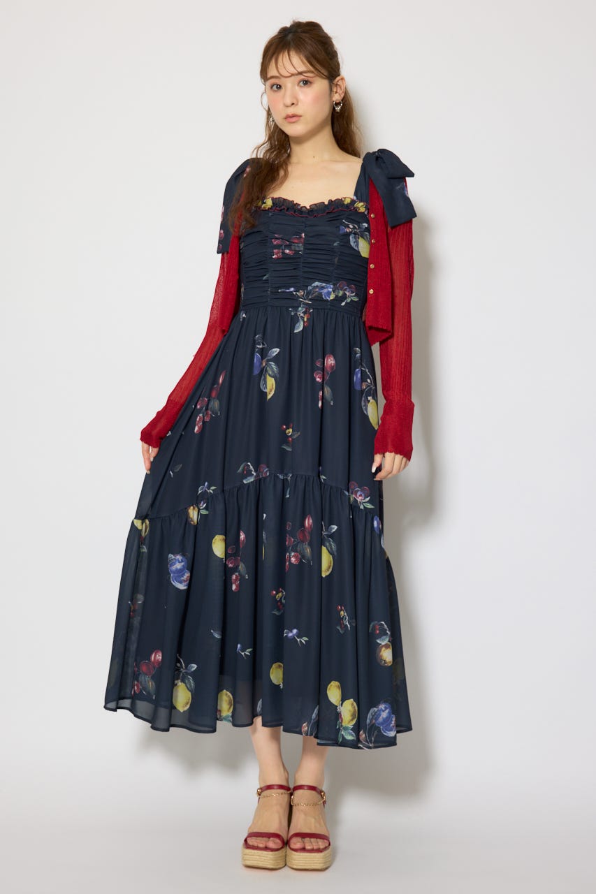 スカラップクロップドニットカーディガン RED FREE