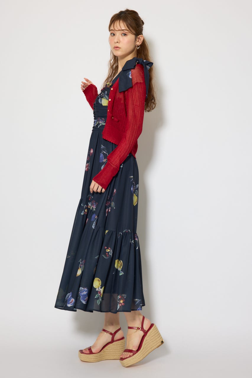 スカラップクロップドニットカーディガン RED FREE