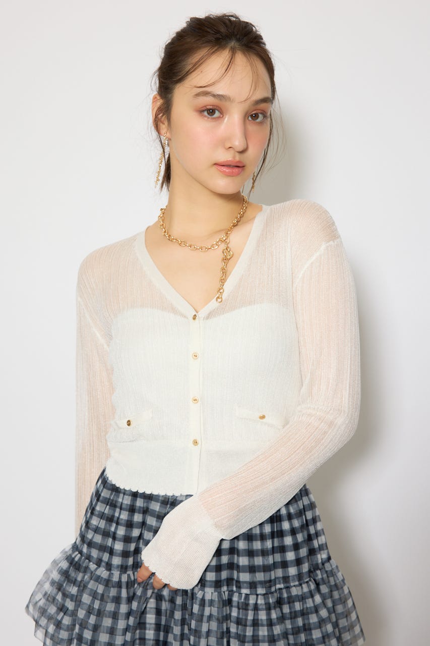 スカラップクロップドニットカーディガン WHT FREE
