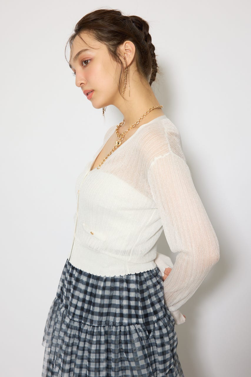 スカラップクロップドニットカーディガン WHT FREE