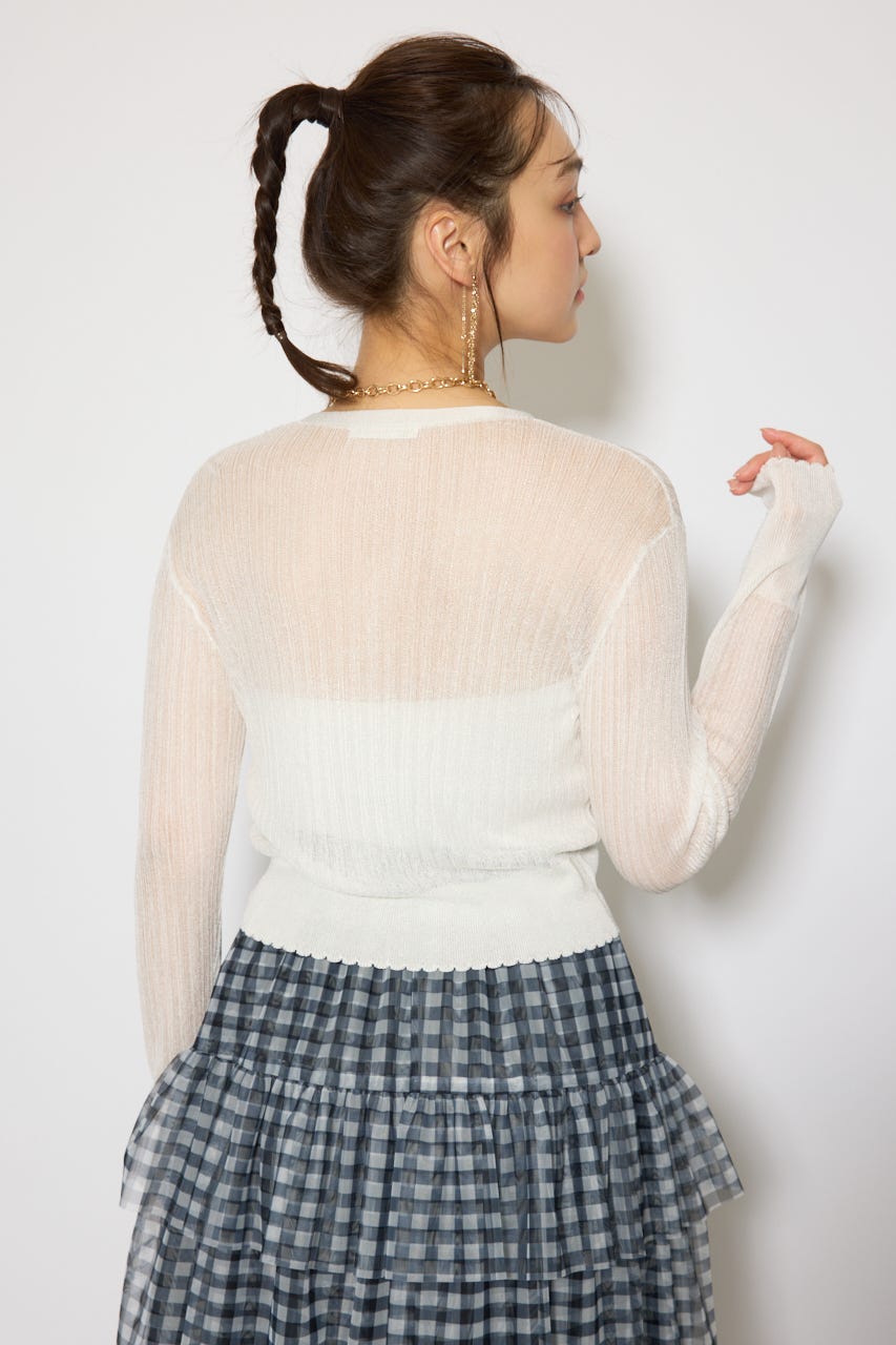 スカラップクロップドニットカーディガン WHT FREE