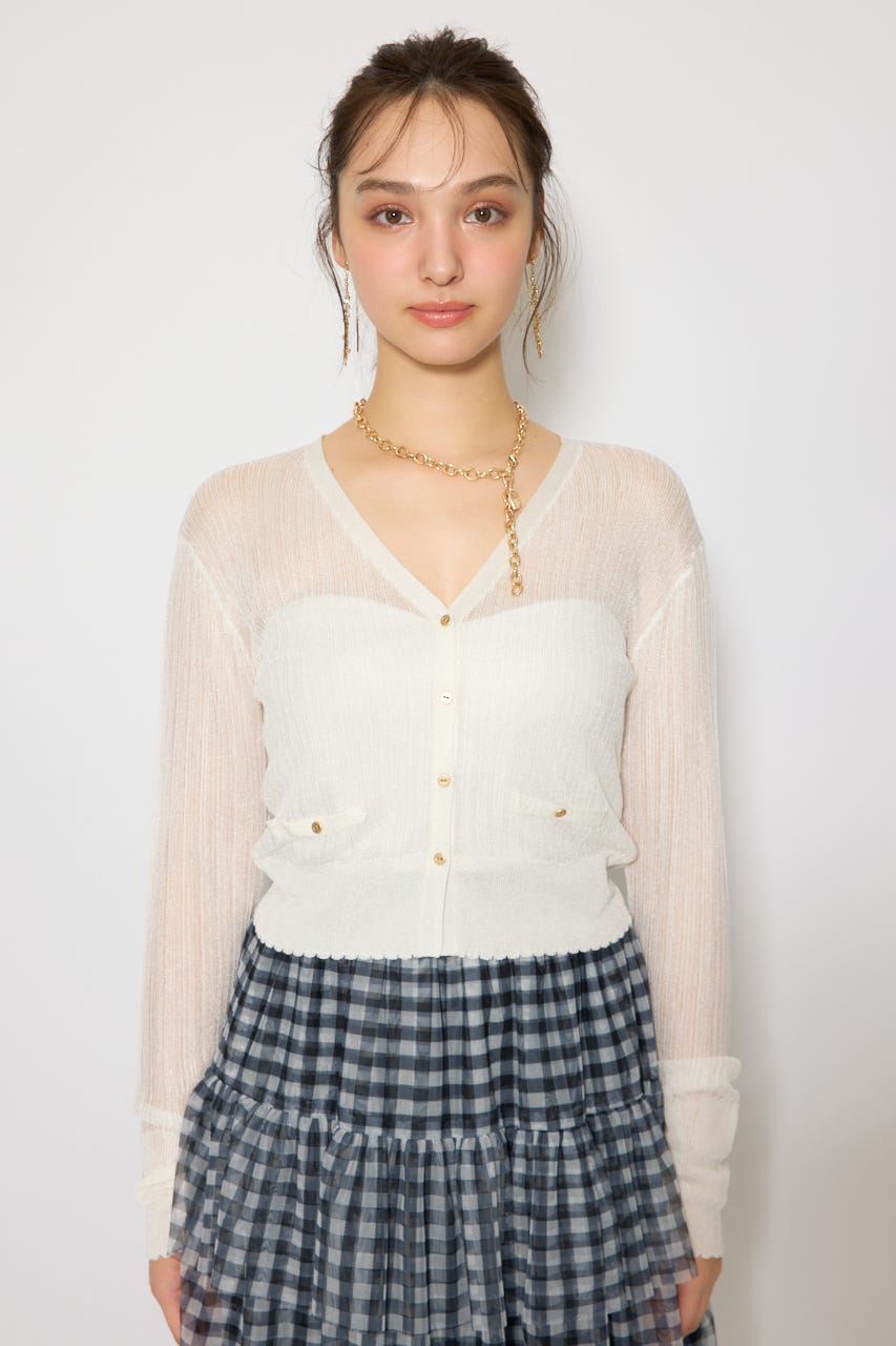 スカラップクロップドニットカーディガン WHT FREE