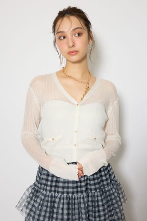 スカラップクロップドニットカーディガン