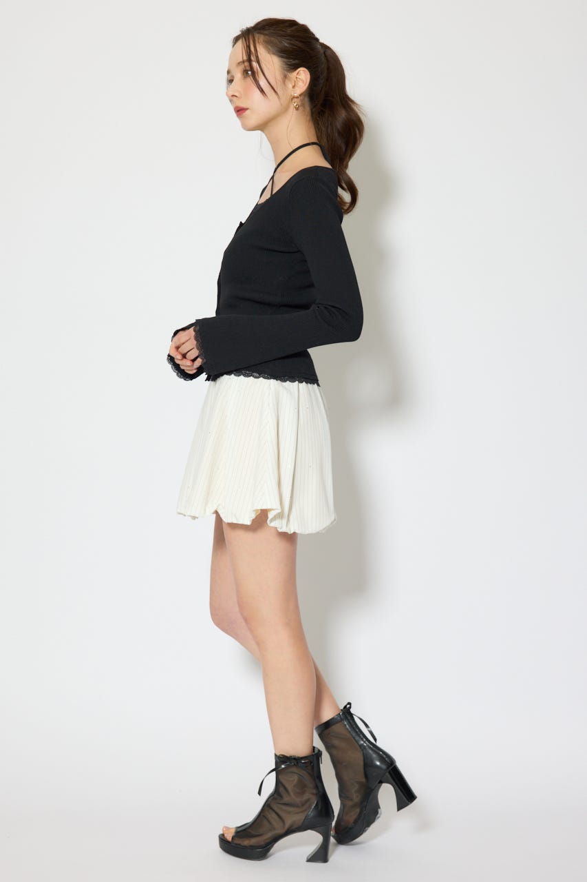 レースディティールニットカーディガンセット BLK FREE