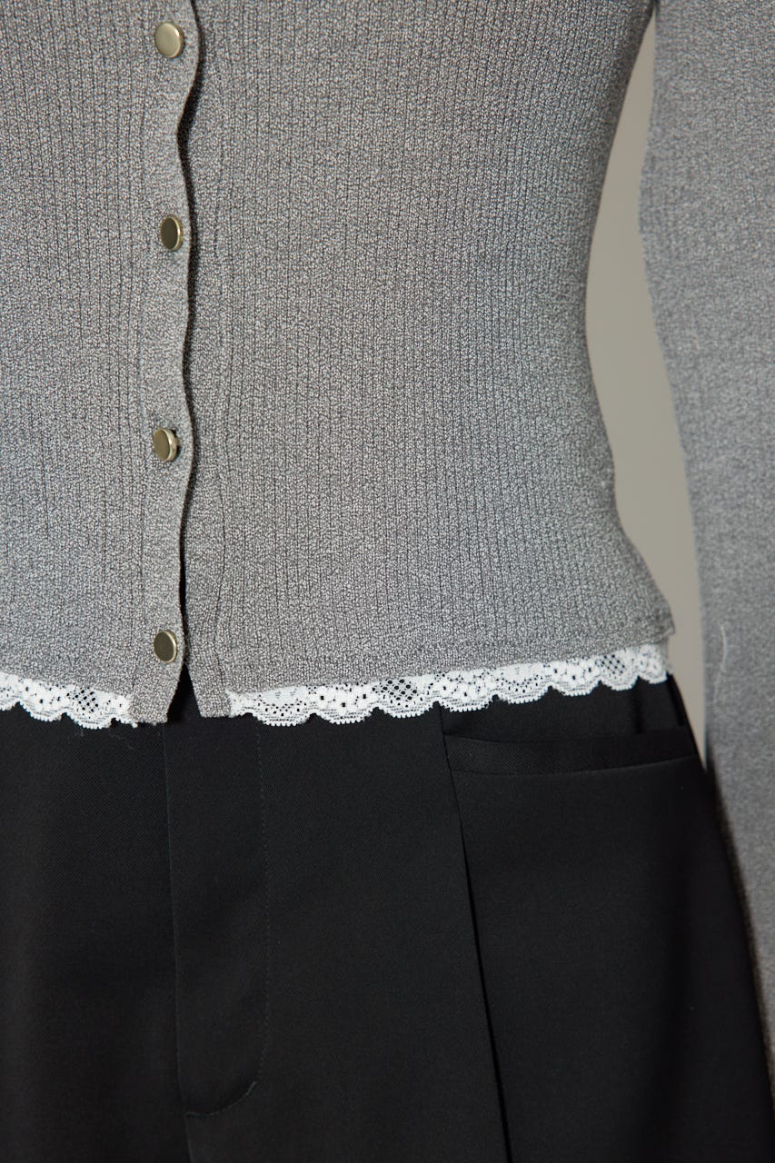 レースディティールニットカーディガンセット GRY FREE