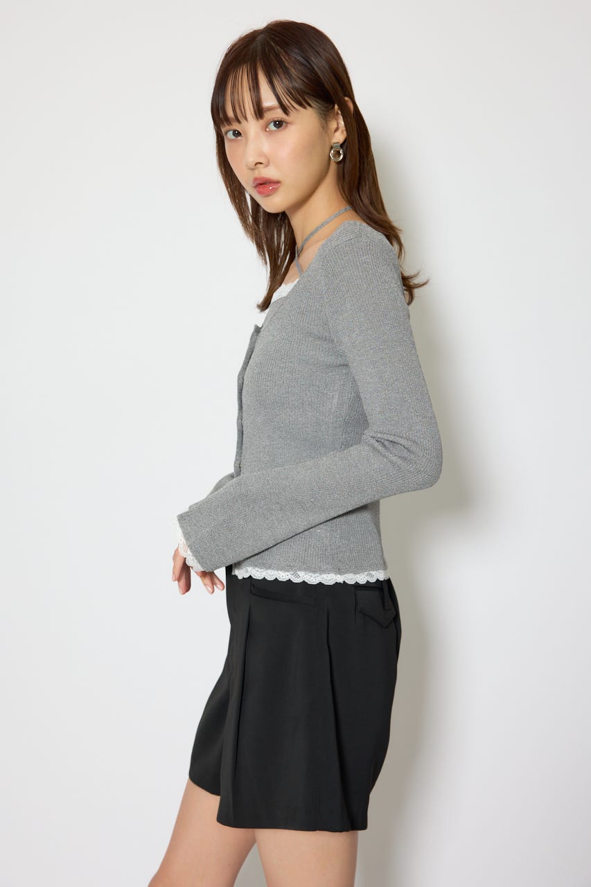 レースディティールニットカーディガンセット GRY FREE