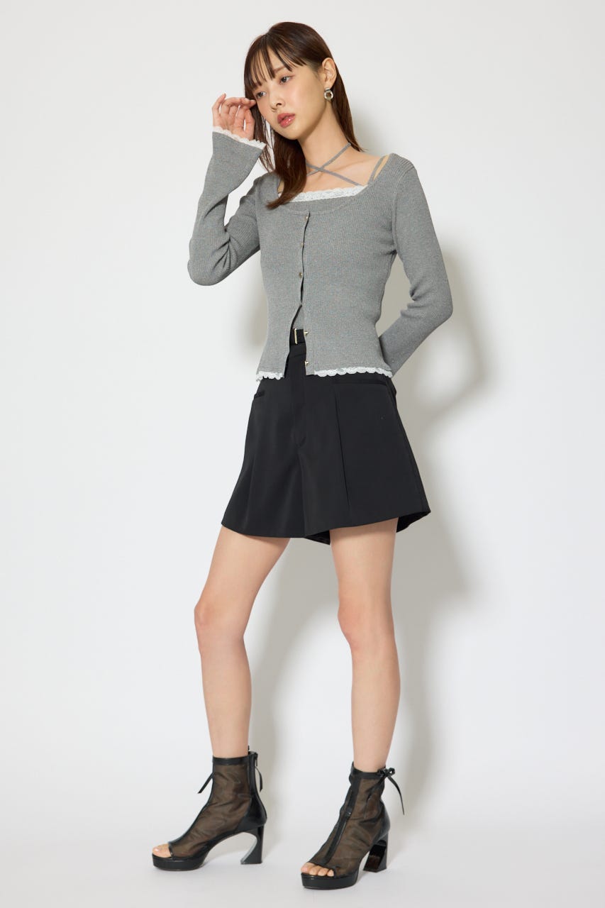 レースディティールニットカーディガンセット GRY FREE