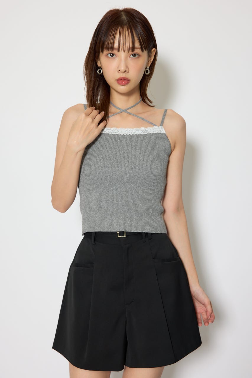 レースディティールニットカーディガンセット GRY FREE