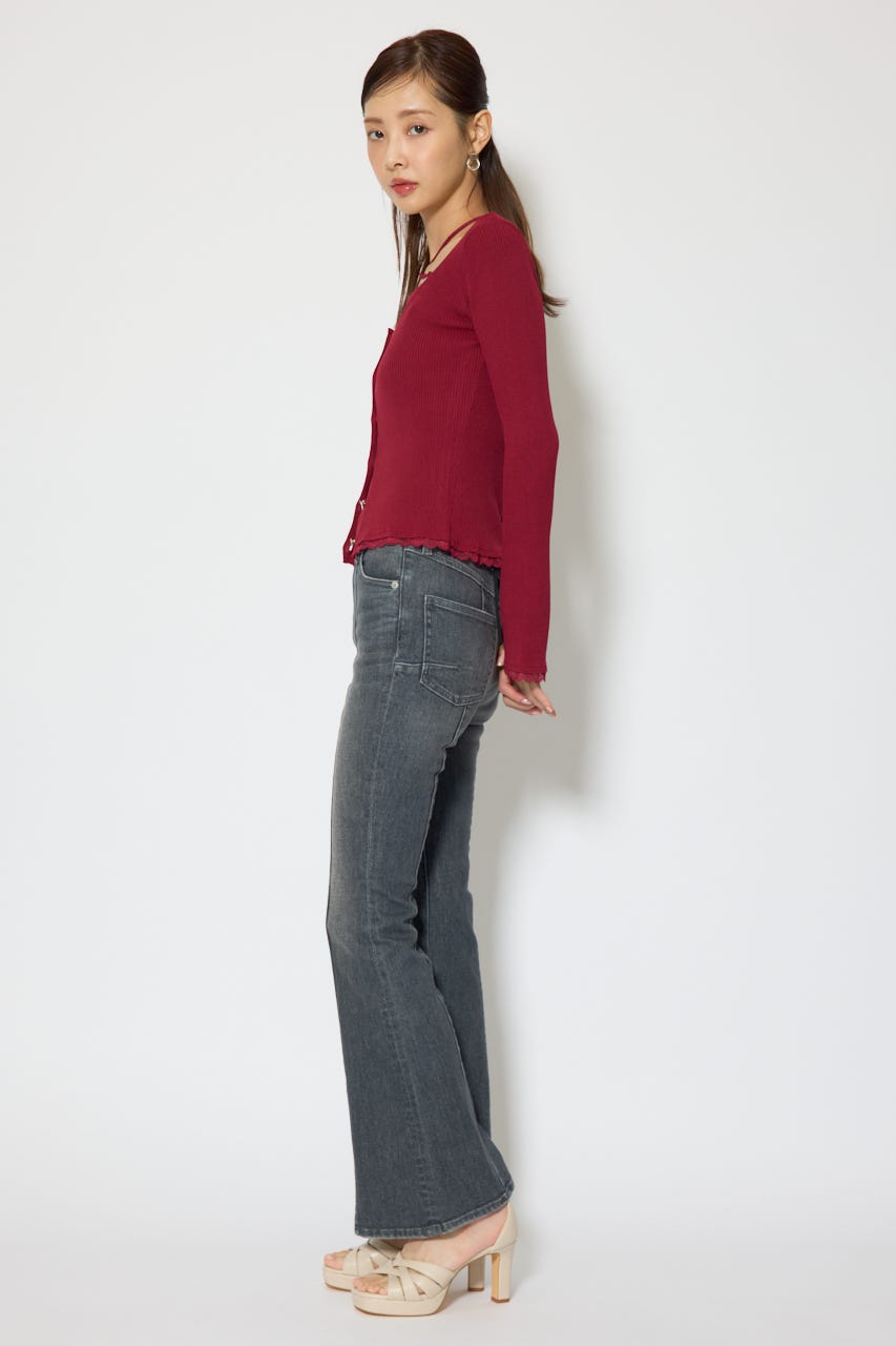 レースディティールニットカーディガンセット RED FREE