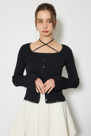 レースディティールニットカーディガンセット