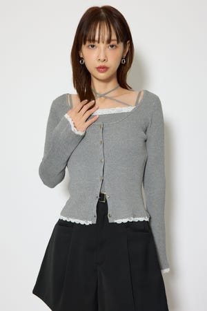 レースディティールニットカーディガンセット