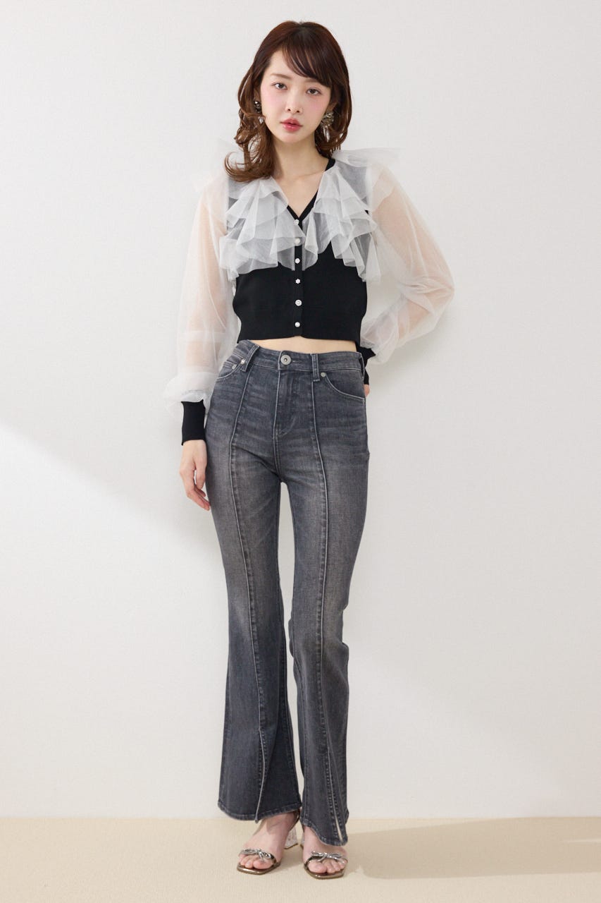 チュールフリルシアーニットカーディガン BLK FREE