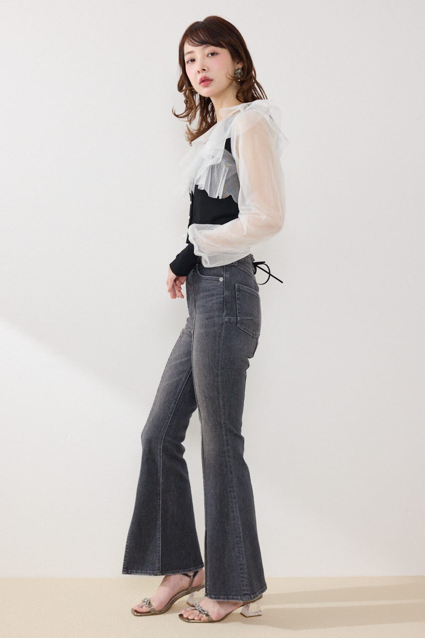 チュールフリルシアーニットカーディガン BLK FREE