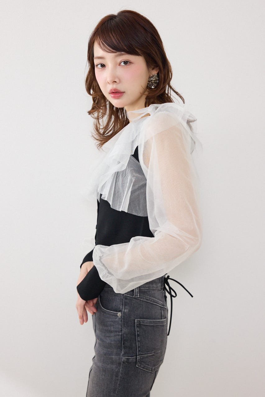 チュールフリルシアーニットカーディガン BLK FREE