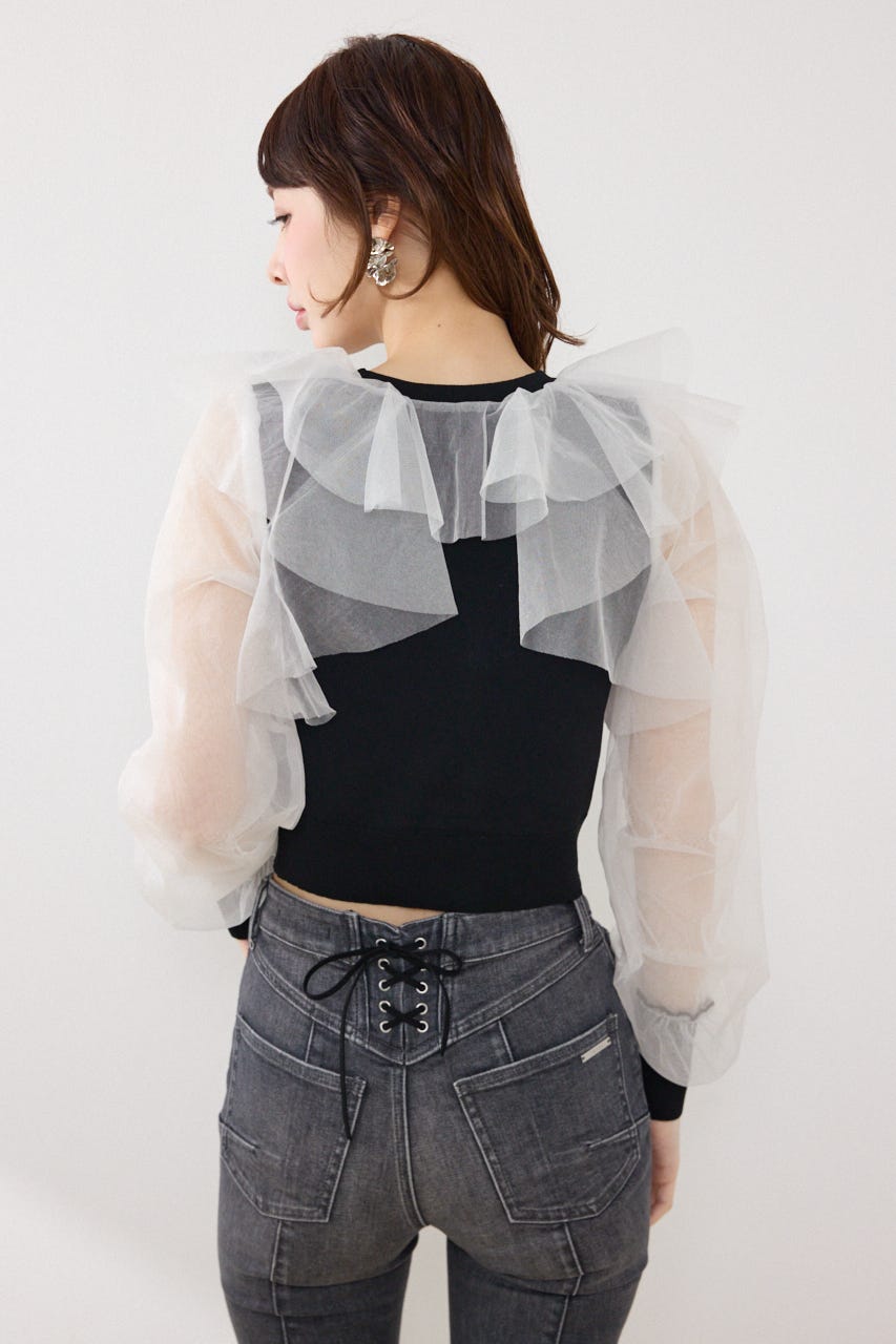 チュールフリルシアーニットカーディガン BLK FREE