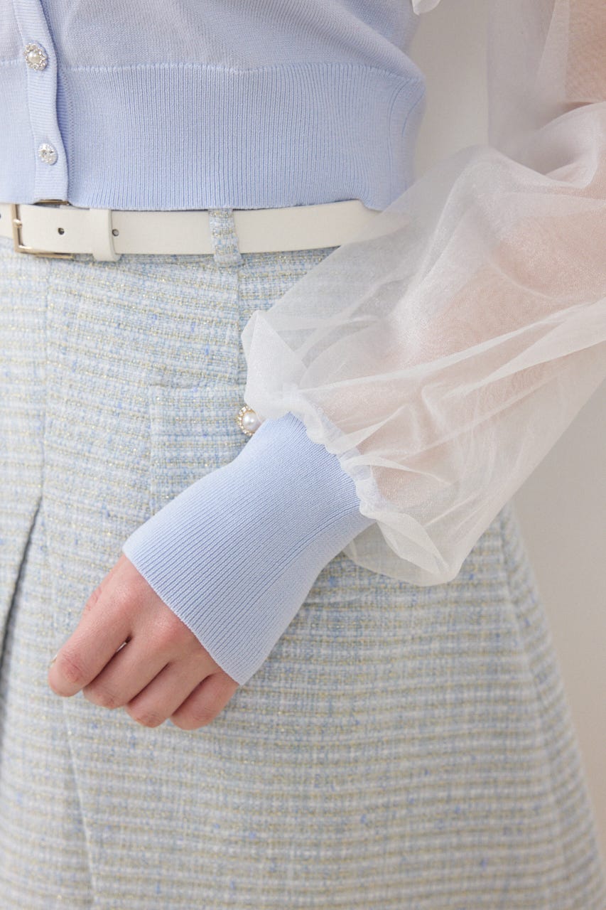 【GirlsAward着用アイテム】チュールフリルシアーニットカーディガン BLU FREE