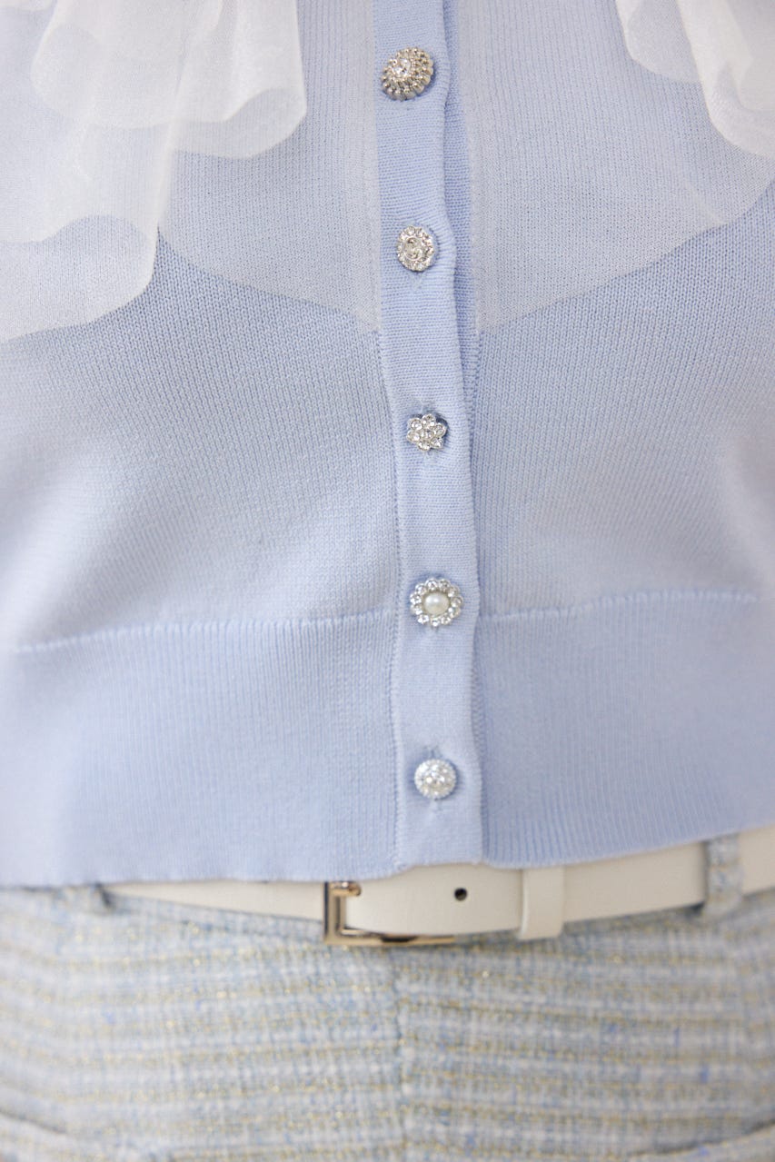 【GirlsAward着用アイテム】チュールフリルシアーニットカーディガン BLU FREE