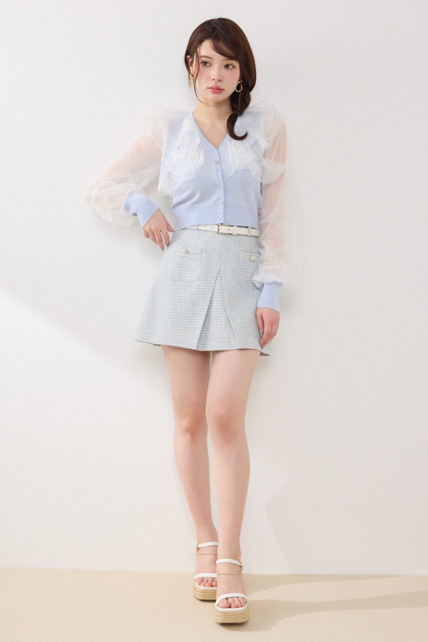 【GirlsAward着用アイテム】チュールフリルシアーニットカーディガン BLU FREE