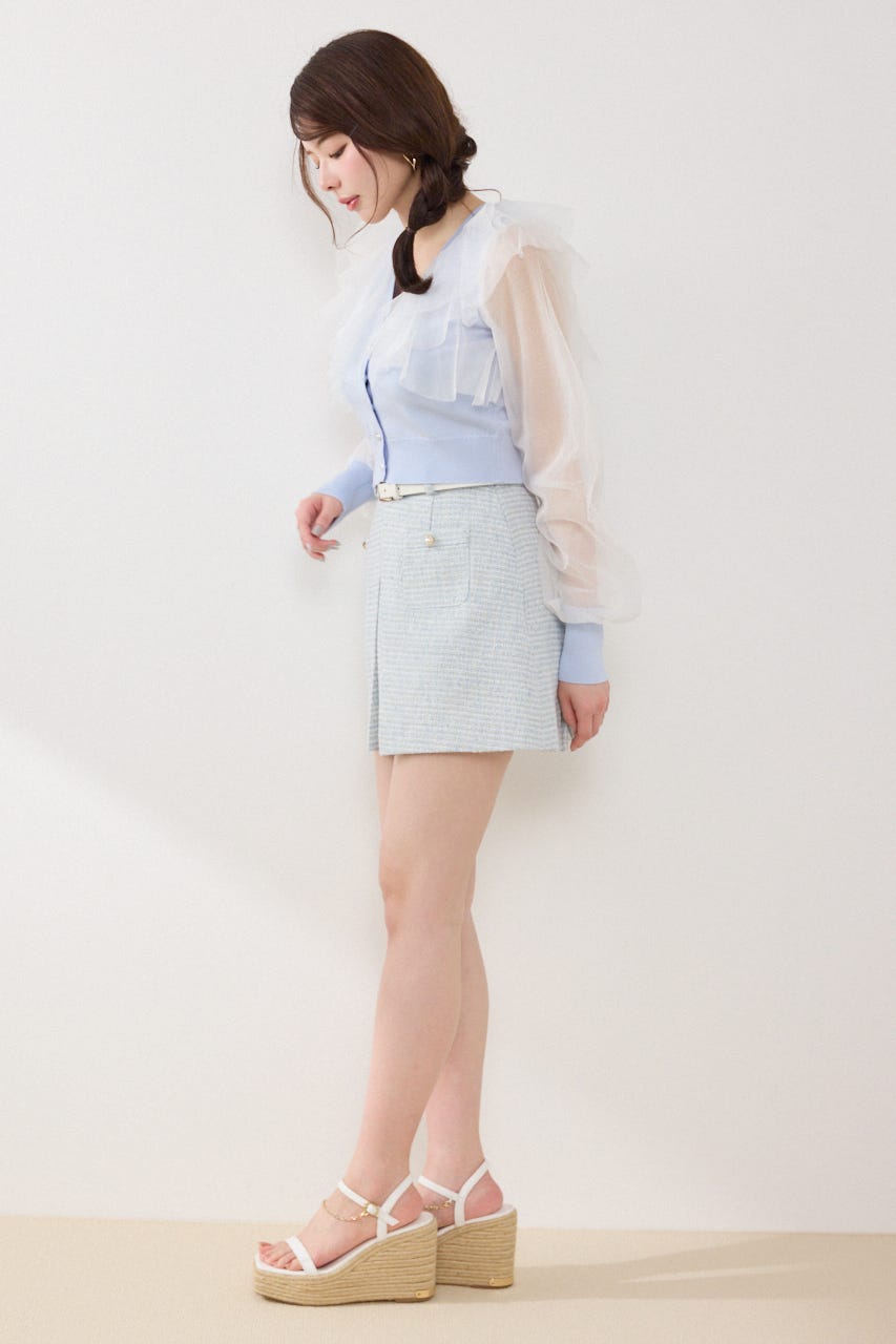 【GirlsAward着用アイテム】チュールフリルシアーニットカーディガン BLU FREE