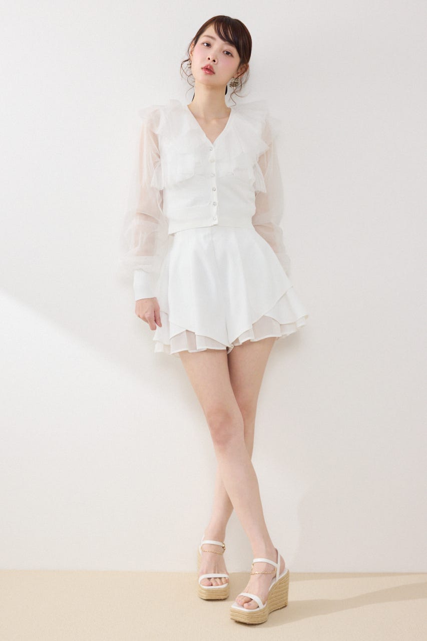 チュールフリルシアーニットカーディガン WHT FREE