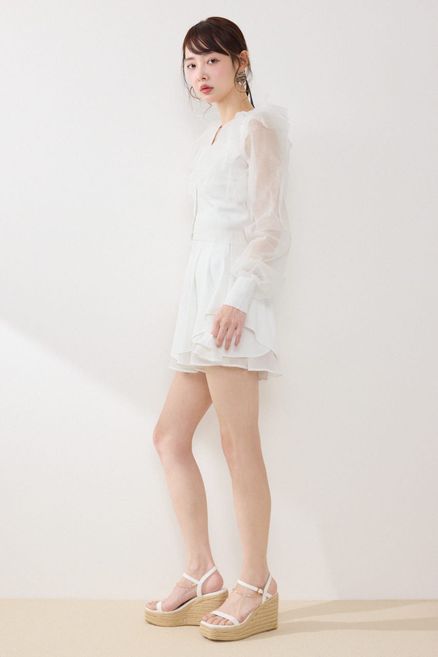 チュールフリルシアーニットカーディガン WHT FREE