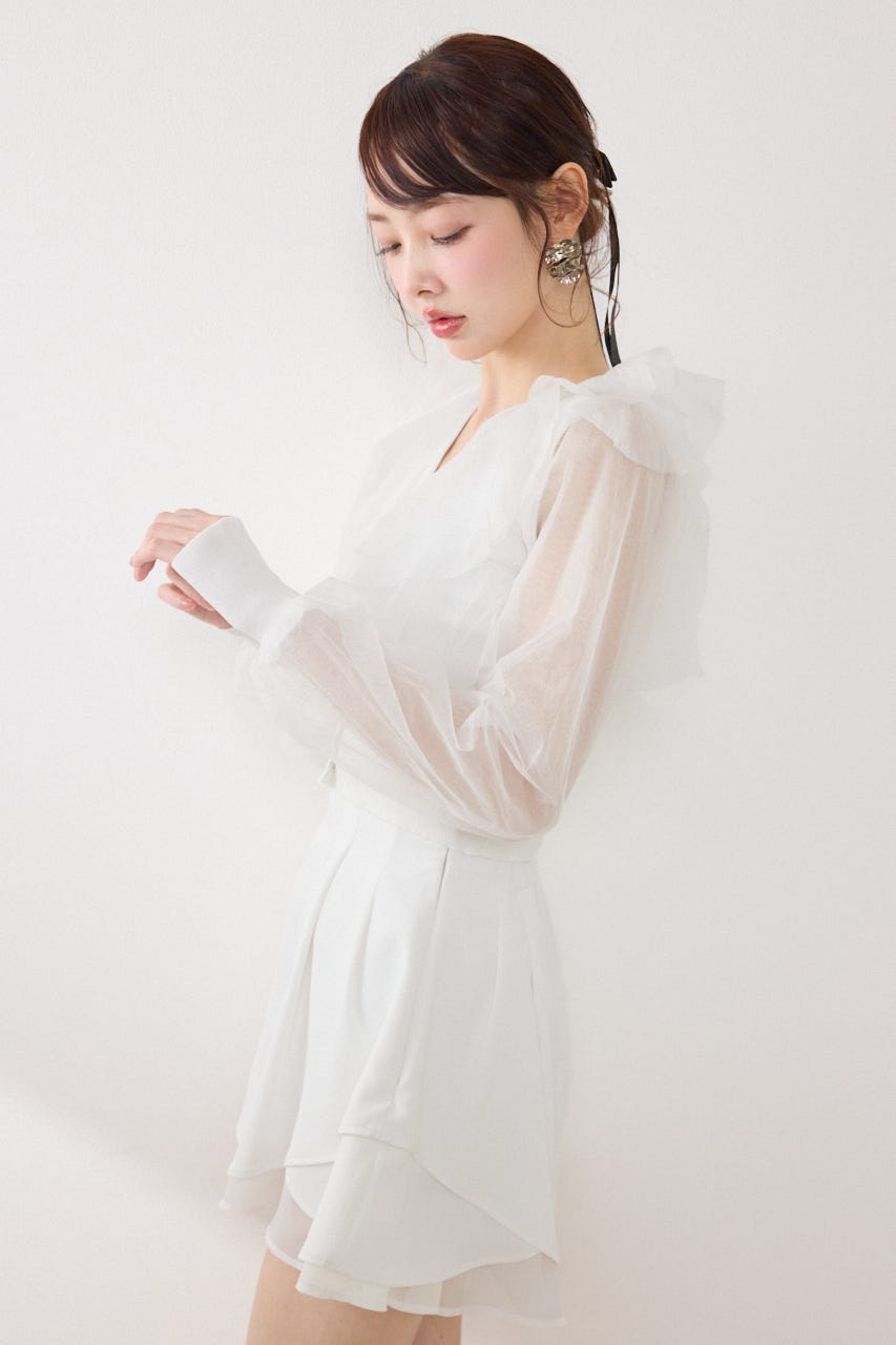 チュールフリルシアーニットカーディガン WHT FREE