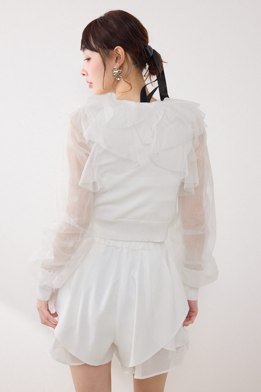 チュールフリルシアーニットカーディガン WHT FREE