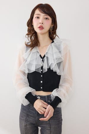 チュールフリルシアーニットカーディガン