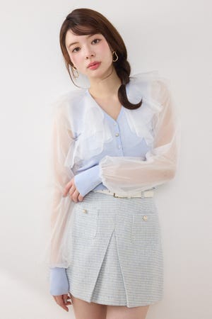 【GirlsAward着用アイテム】チュールフリルシアーニットカーディガン