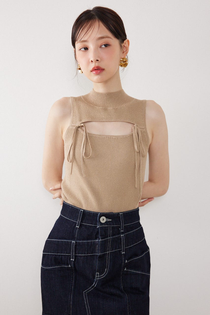 ウォッシャブルリボントップス BEG FREE