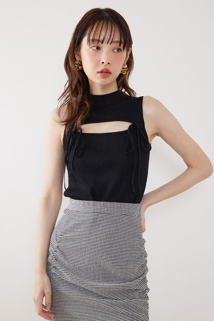 ウォッシャブルリボントップス BLK FREE