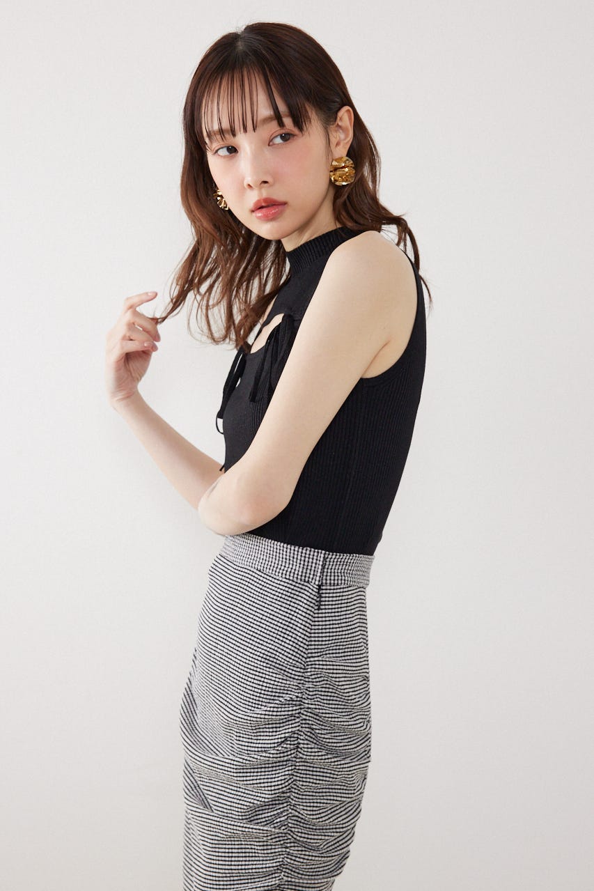 ウォッシャブルリボントップス BLK FREE