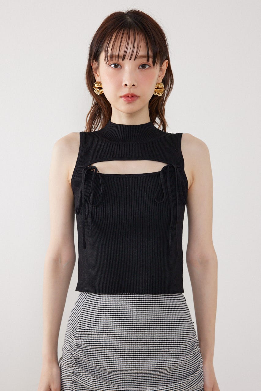 ウォッシャブルリボントップス BLK FREE