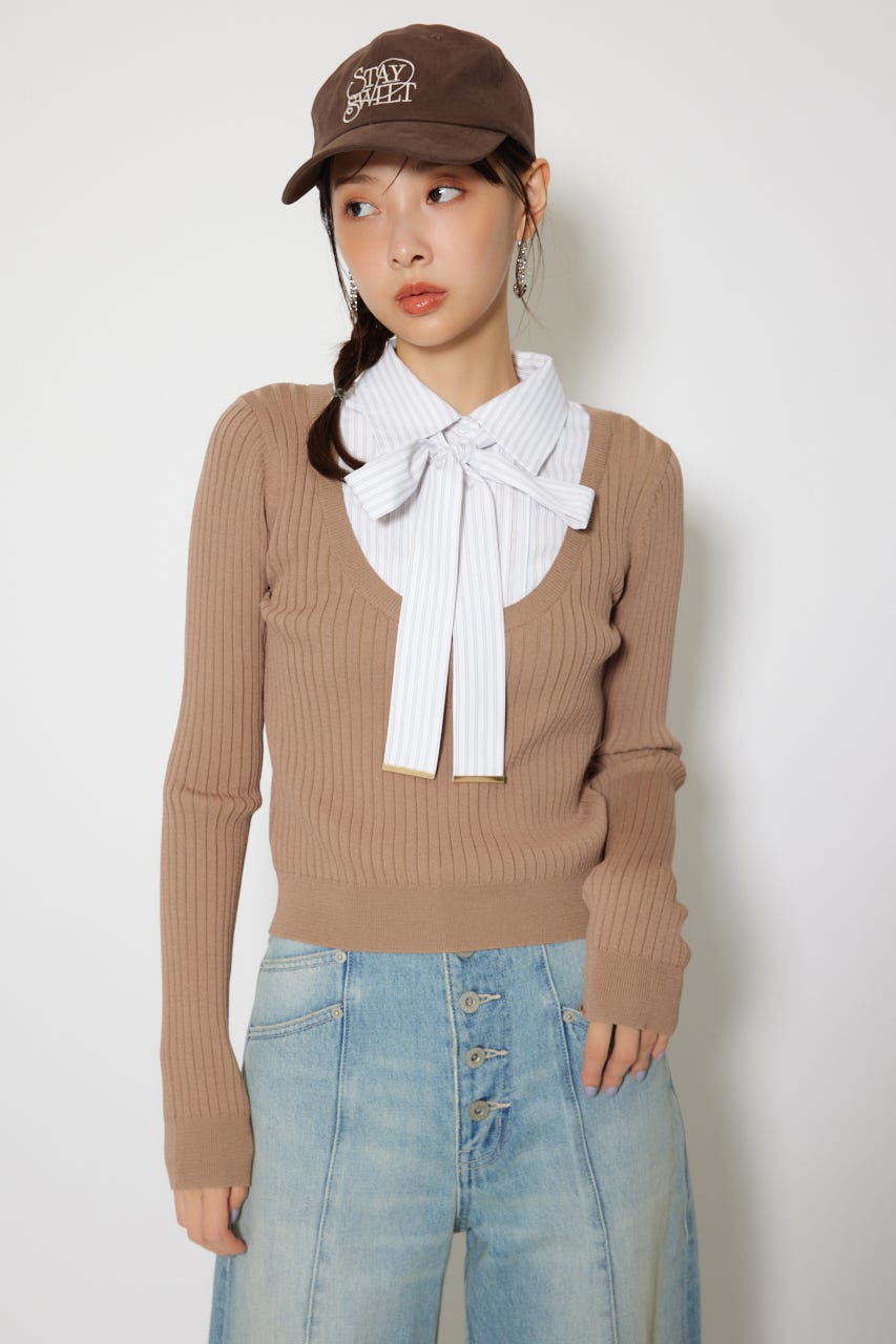 シャツドッキングロングスリーブニットトップス BEG FREE