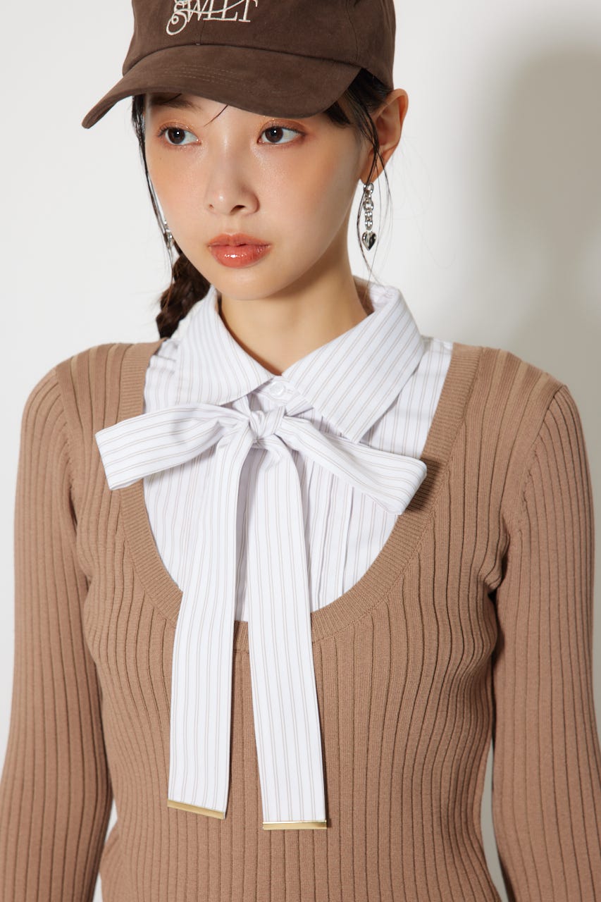 シャツドッキングロングスリーブニットトップス BEG FREE