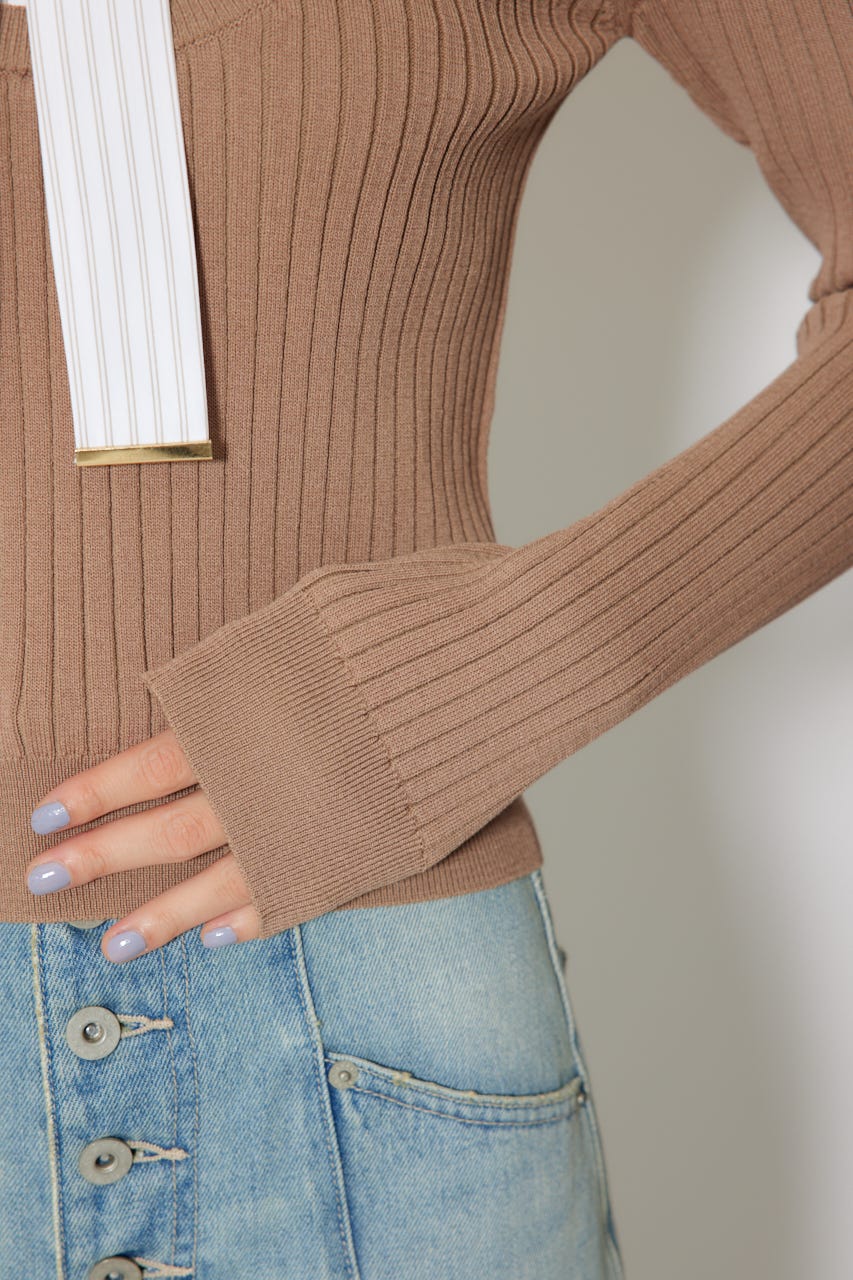 シャツドッキングロングスリーブニットトップス BEG FREE