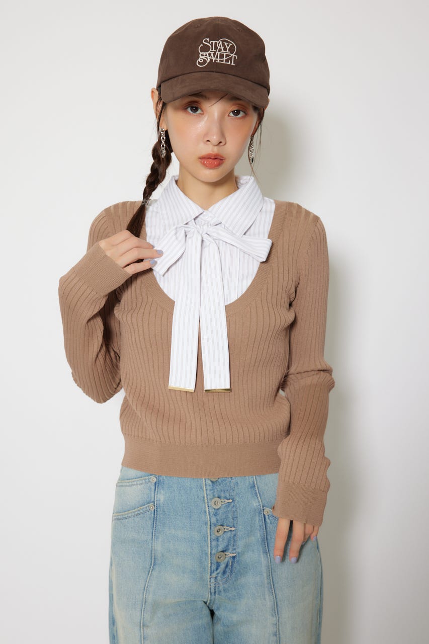 シャツドッキングロングスリーブニットトップス BEG FREE