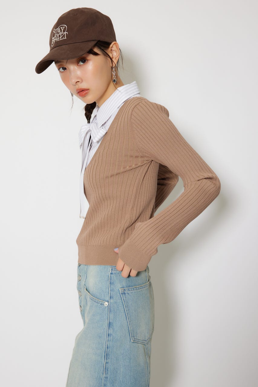 シャツドッキングロングスリーブニットトップス BEG FREE