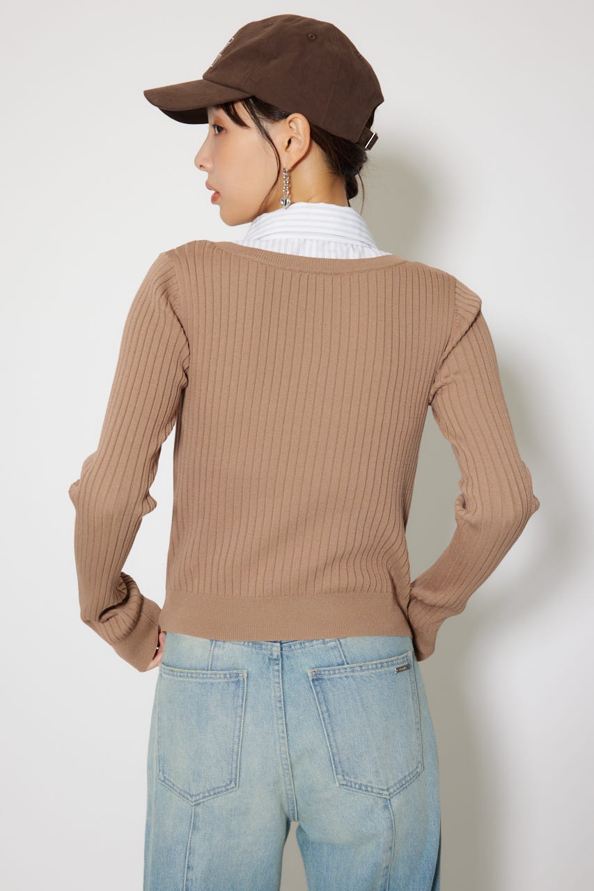 シャツドッキングロングスリーブニットトップス BEG FREE