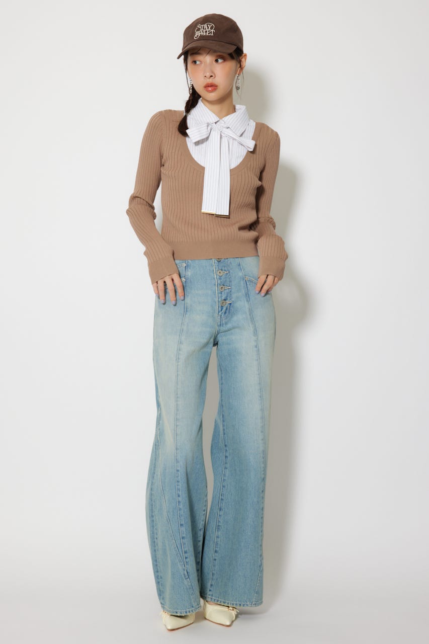 シャツドッキングロングスリーブニットトップス BEG FREE