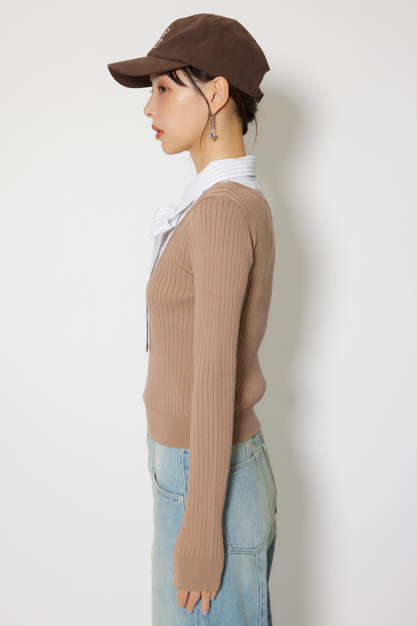 シャツドッキングロングスリーブニットトップス BEG FREE