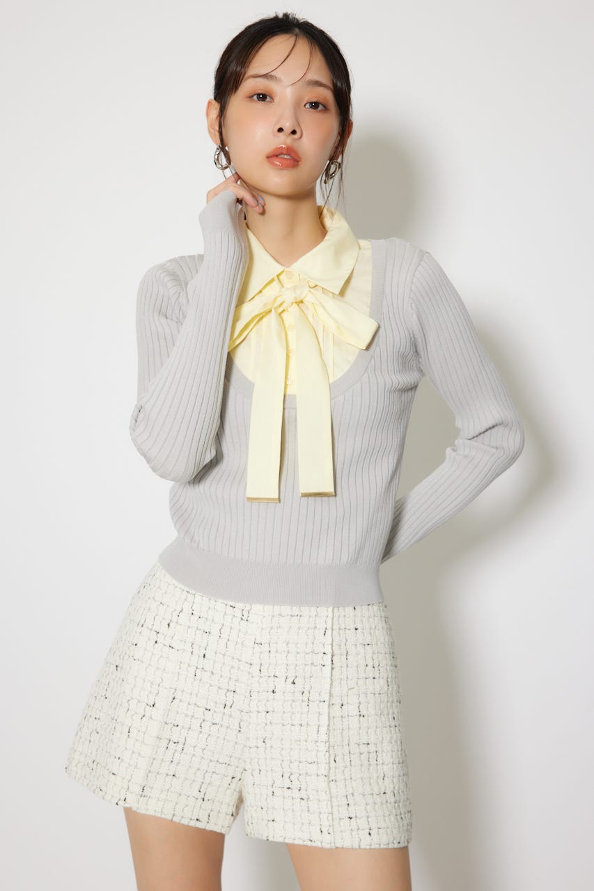 シャツドッキングロングスリーブニットトップス GRY FREE