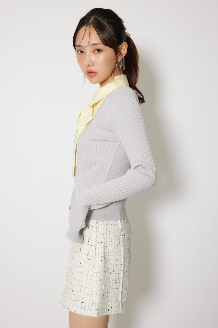 シャツドッキングロングスリーブニットトップス GRY FREE