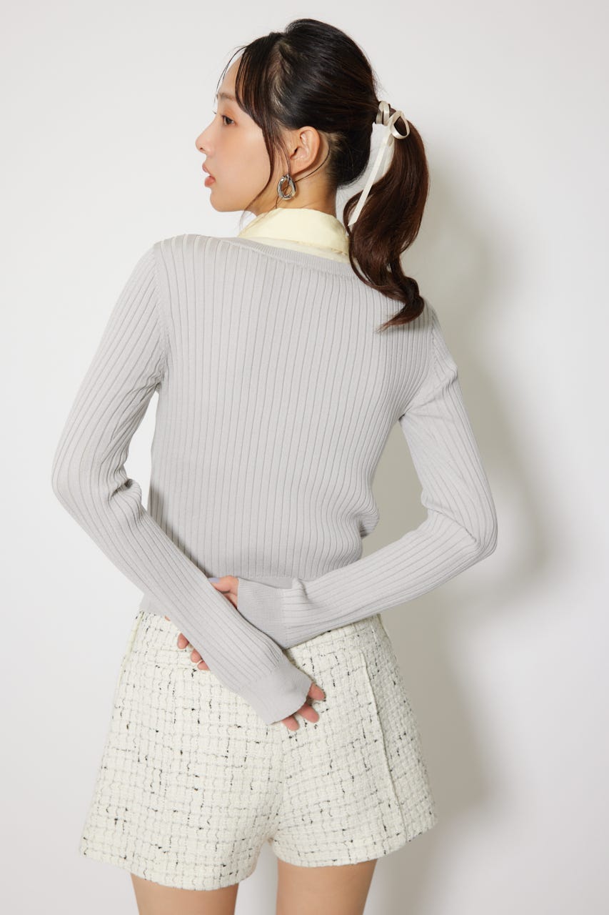 シャツドッキングロングスリーブニットトップス GRY FREE