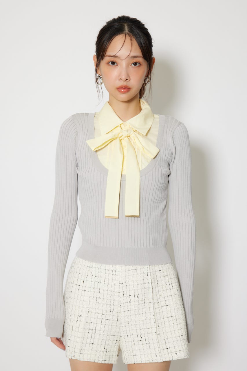 シャツドッキングロングスリーブニットトップス GRY FREE