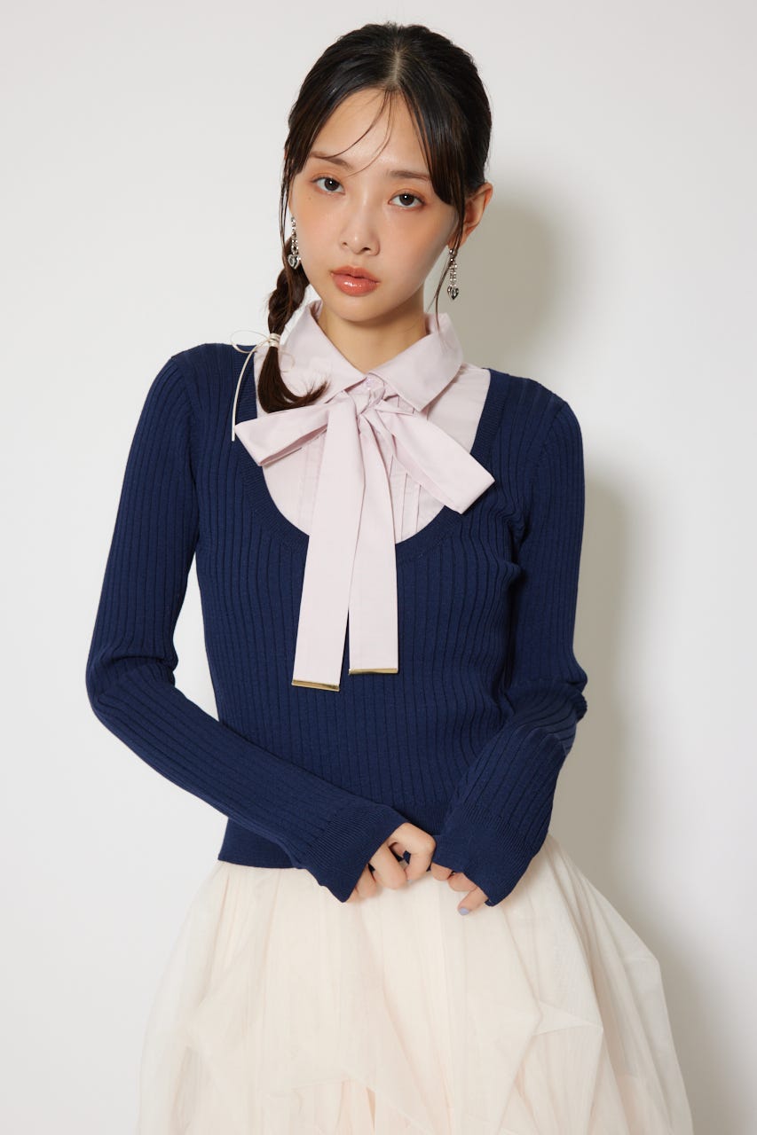 シャツドッキングロングスリーブニットトップス NVY FREE