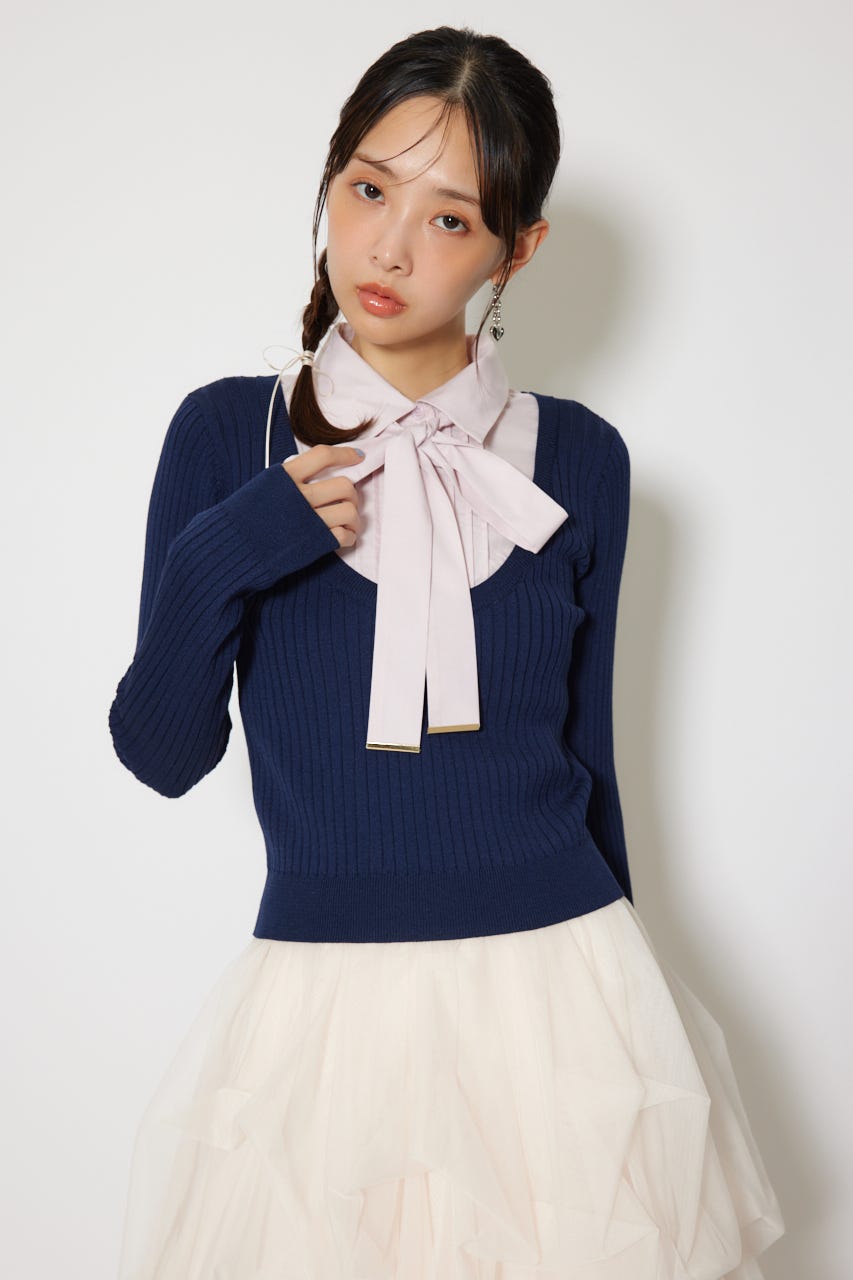 シャツドッキングロングスリーブニットトップス NVY FREE