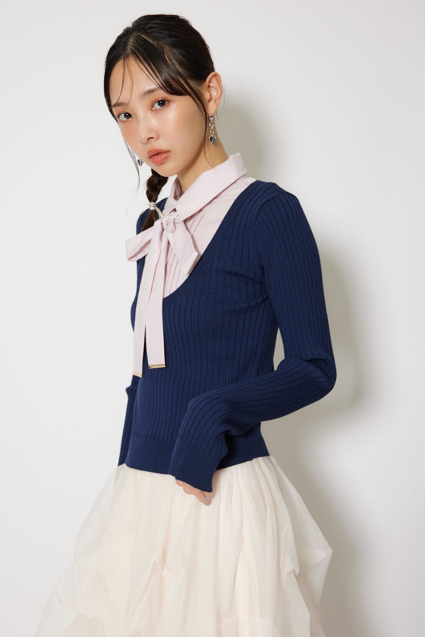 シャツドッキングロングスリーブニットトップス NVY FREE