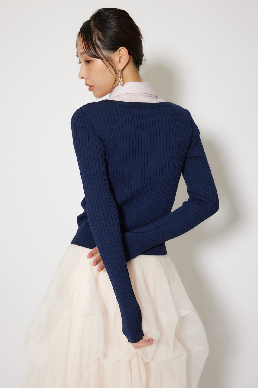 シャツドッキングロングスリーブニットトップス NVY FREE