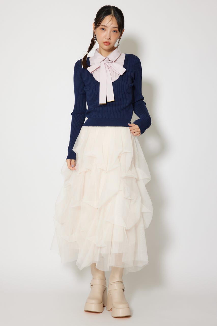 シャツドッキングロングスリーブニットトップス NVY FREE